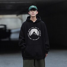 2024新款远山印花宽松连帽卫衣Y117常规版P48加绒版P65，男装卫衣，电商B219