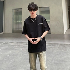 万针全刺绣工艺抖音得物高品质260克重磅纯棉双纱美式高街短袖T恤，男装T恤，电商A486