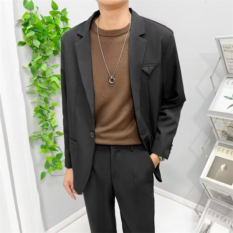 高级感西装外套男痞帅韩版潮休闲宽松百搭春秋商务正装小西服Y74,男装西服,星座1116A-2（原606A-1）