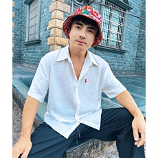 DC02男士短袖棉麻亚麻衬衫透气舒适面料凉爽透气衬衣慵懒风学院风，男装T恤，星座115A-2