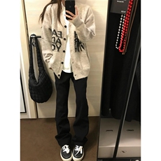 cleanfit黑色弯刀牛仔裤男款秋冬美式加绒显瘦裤子修身直筒微喇裤，男装针织衫/毛衣，星座1007（原301D）