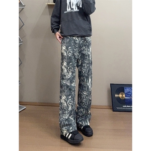 B221 美式ins高街暗黑宽松直筒印花牛仔裤LK25439-特P45控78图片
