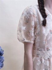 现货夏季新款风盘扣烧花连衣裙，女装连衣裙，蘑小菇