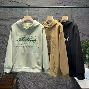 麂皮绒卫衣男春秋款美式复古潮牌外套秋季高街重磅宽松连帽衫上衣图片