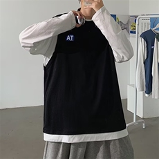 纯棉假两件港风秋季长袖t恤男潮流宽松休闲上衣GT36P30，男装T恤，星座1116-2