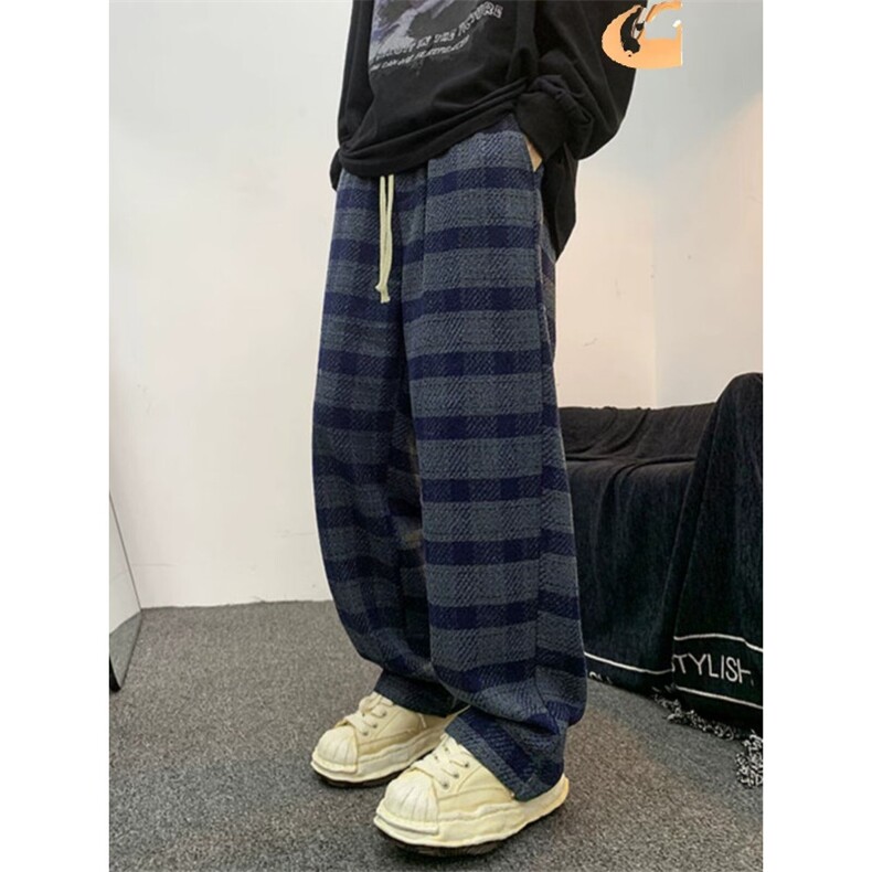 380克原版重磅加厚毛呢格子裤美式vintage宽松阔腿裤，男装休闲裤，星座506A