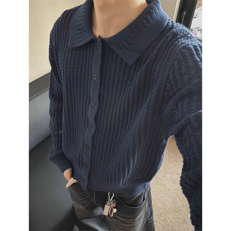 MY62-P78深蓝色POLO领简约针织开衫毛衣上衣网图,男装针织衫/毛衣,星座1501-3