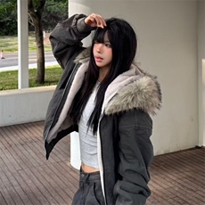 潮座山雕毛绒连帽棉服女冬季新款棉袄美式宽松棉上衣男夹棉外套，男装棉衣，星座506A