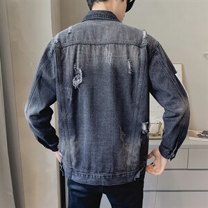 JK302-p95-限价138 现货店主风牛仔夹克肥仔量足破洞印花大码图片