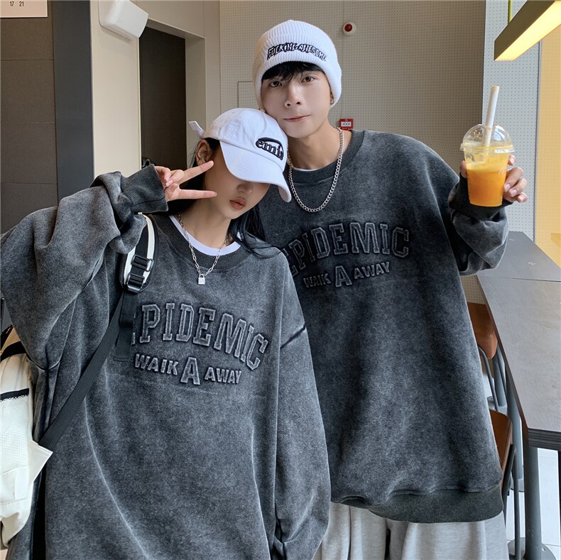 2025秋装新款钢印水洗做旧美式情侣卫衣大码外套G1023P65男,女装短外套,电商A339
