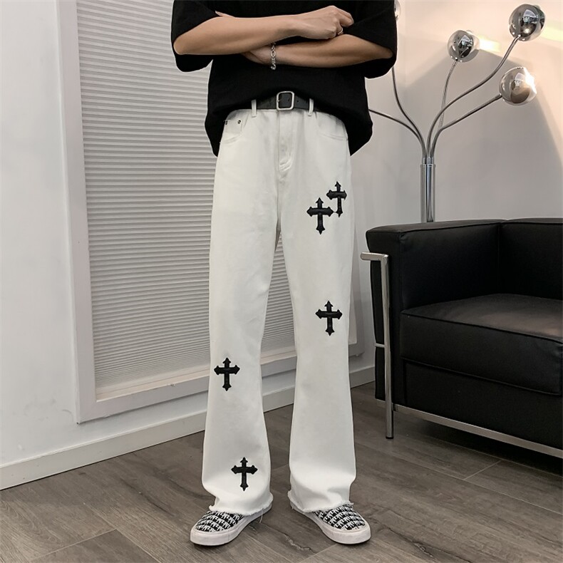 高街美式vibe十字架宽松牛仔裤潮牌嘻哈炸街裤子男N0101-P40,男装牛仔裤,星座308B-1