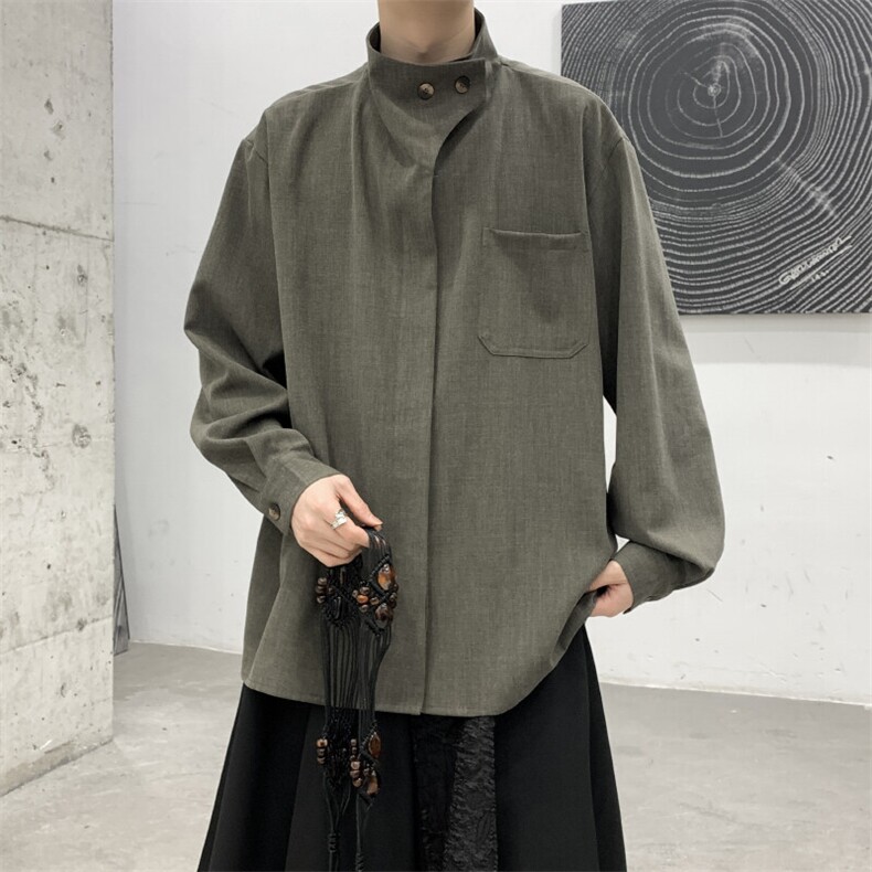 春装立领法式新中式复古高级男女立领衬衣小众设计感打底衬衫,男装T恤,星座909