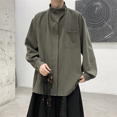 春装立领法式新中式复古高级男女立领衬衣小众设计感打底衬衫，男装T恤，星座909