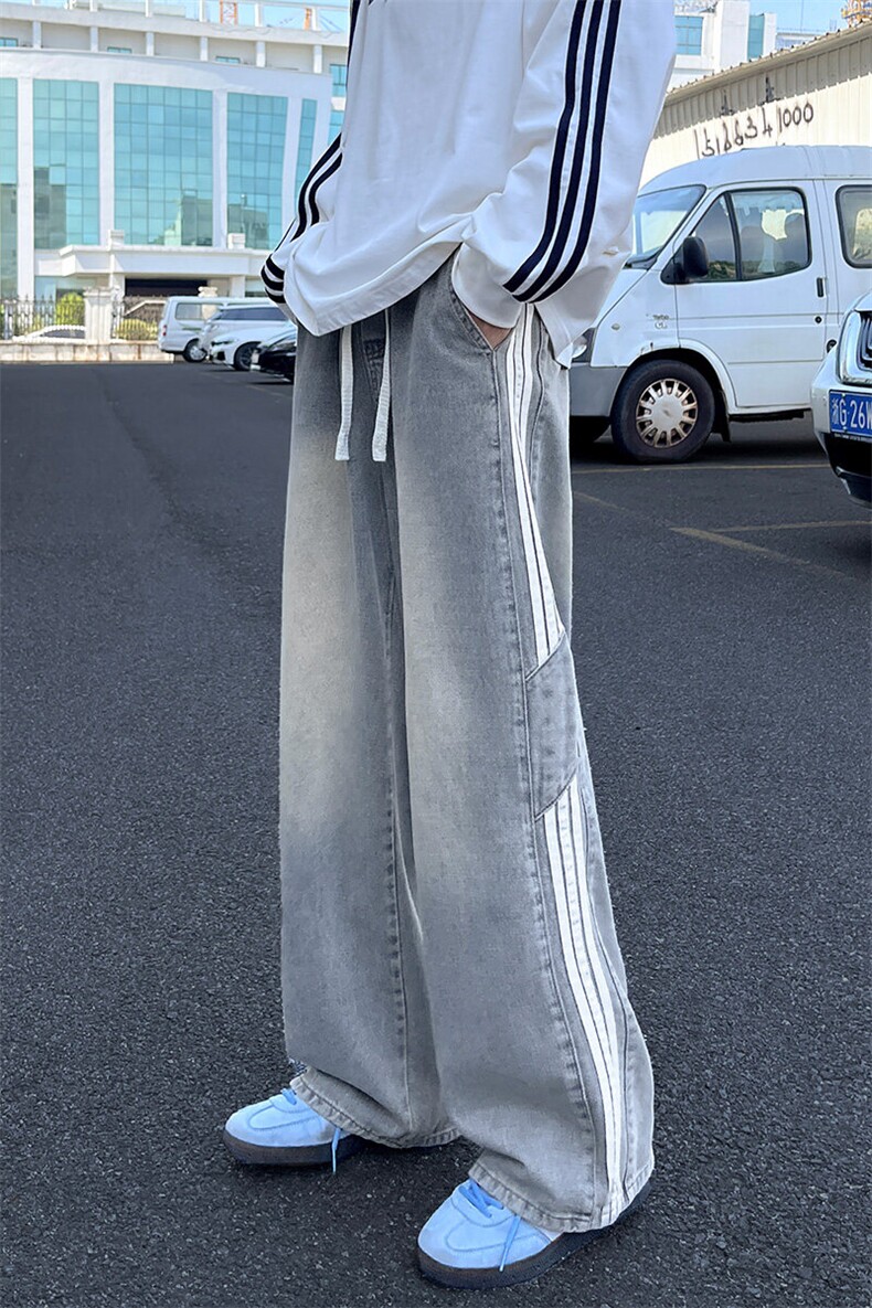 抖音品质秋季新款牛仔裤男2025三条杠休闲直筒裤子-A1218TP48控78,男装牛仔裤,电商B241