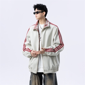 港风美式字母刺绣日系条纹立领夹克外塔男 XZ213-JK5529-P90控128图片