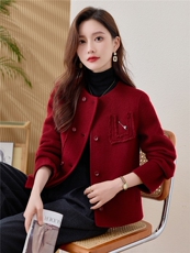 轻熟优雅气质红色毛呢短外套女2025秋冬新款时尚显瘦双面羊毛大衣，女装毛呢外套，韩宇舍