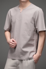 夏季男士棉麻衬衫青年风复古短袖休闲免烫修身唐装，男装衬衫，电商B360