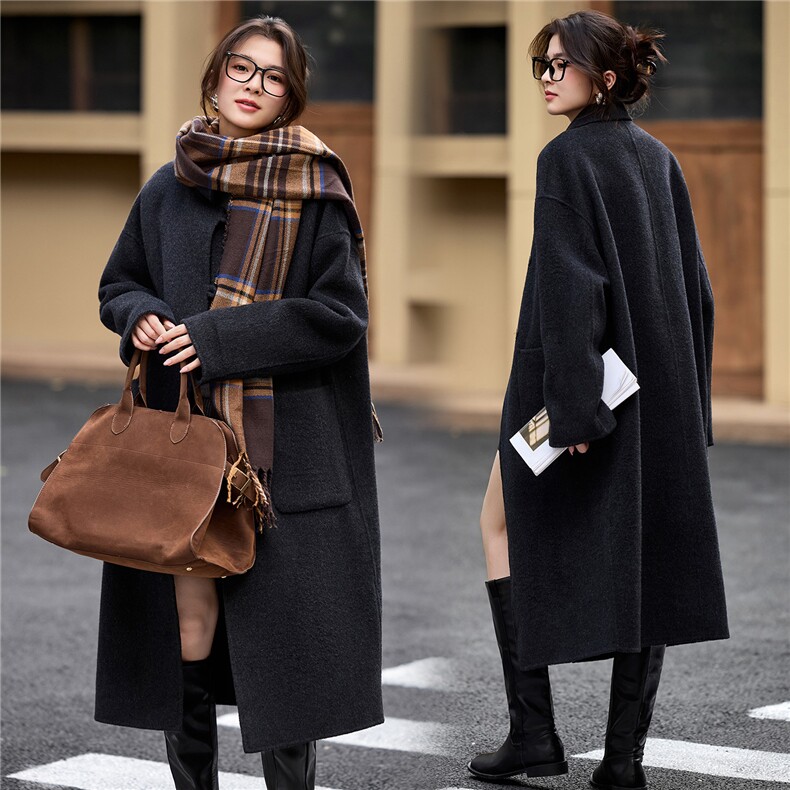 2025年冬季中长款高端羊毛呢子大衣双面羊绒毛呢外套，女装双面呢大衣，简韵佳