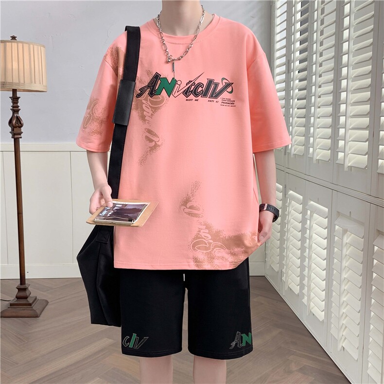 主推-青少年纯棉休闲字母创意运动套装男TZ555控88（S到5XL）图片