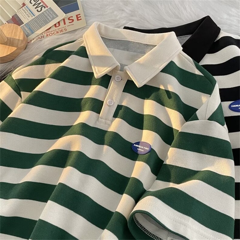 条纹短袖POLO衫男新款夏季重磅翻领t恤休闲半袖情侣上衣TX112-p30图片