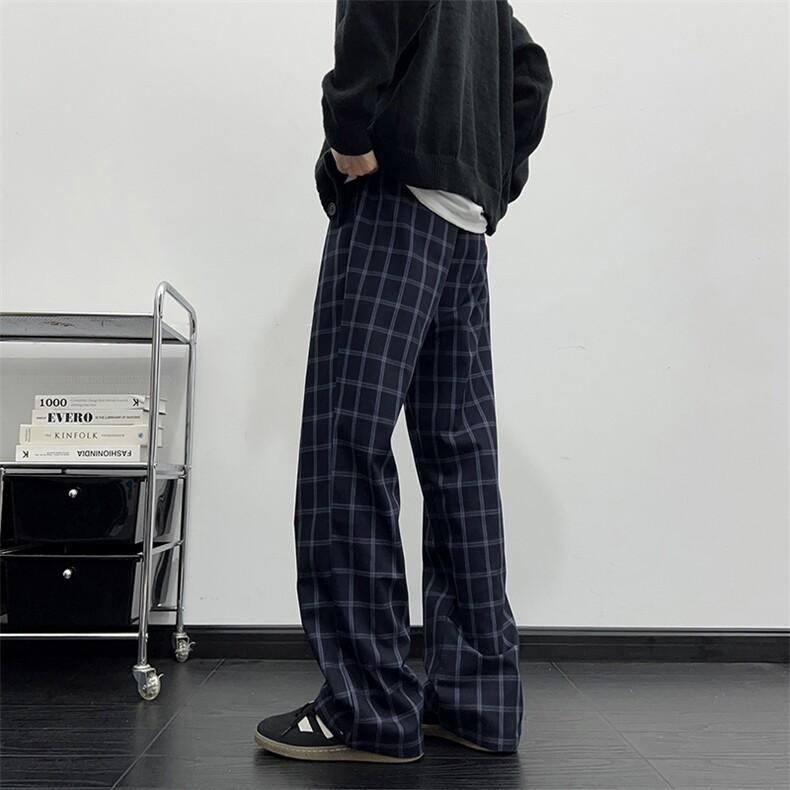 格子裤子男美式高街直筒微喇裤显腿长休闲运动裤K852-P43,女装休闲裤,星座308B-2