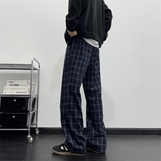 格子裤子男美式高街直筒微喇裤显腿长休闲运动裤K852-P43，女装休闲裤，星座308B-2