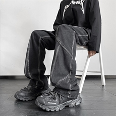 复古百搭微喇牛仔裤男美式hiphop水洗复古牛仔裤K790-特批45，男装牛仔裤，星座718-1