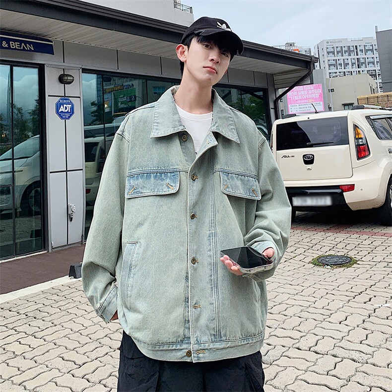Q2096-TP70控价98港风牛仔外套男秋季新款夹克休闲宽松牛仔外套,男装夹克,电商A102-1