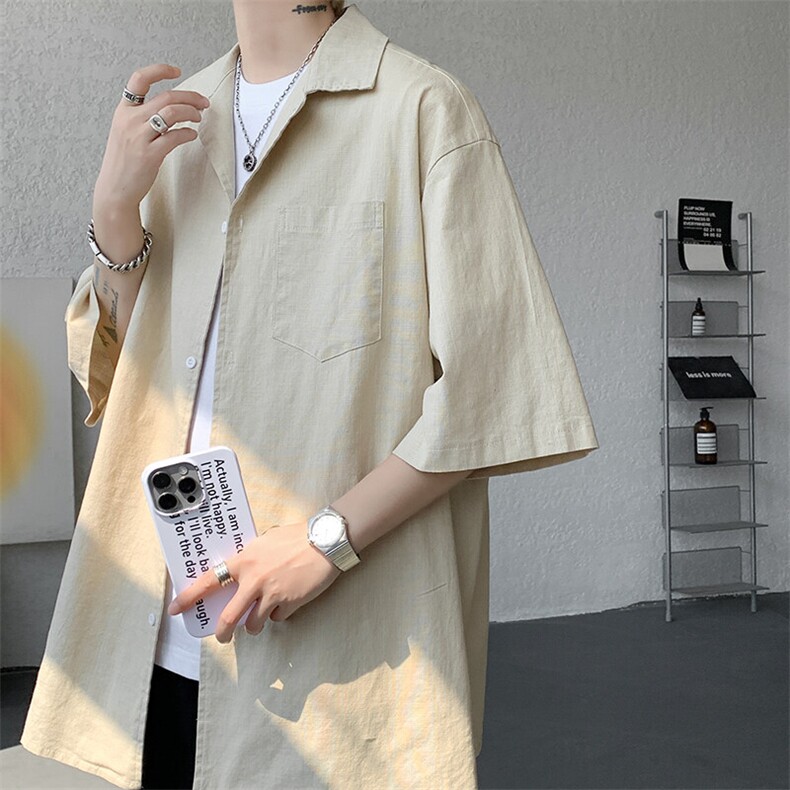 8XL-M亚麻短袖衬衫男夏薄款宽松休闲百搭大码半袖衬衣DC28002P50，男装衬衫，电商B312