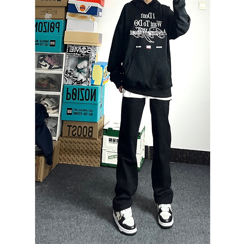 黑色牛仔裤男直筒修身美式vibe微喇裤 A080-9601-常规P40图片