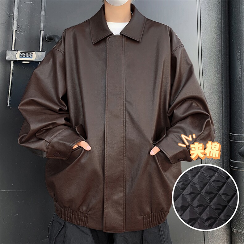 美式复古皮衣外套男秋冬加棉休闲宽松拉PU皮翻领棉服JK0826-P80,男装棉衣,星座308B-2