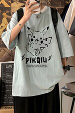 YT26078-P30 亚麻短袖t恤男大码五分袖男宽松七分袖 海报风图片