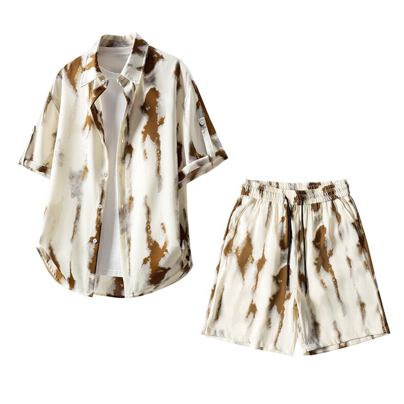 短袖衬衫男+短裤男套装男聚酯纤维M-5XL大码TZ78722P50控98，男装休闲套装，星座226-1