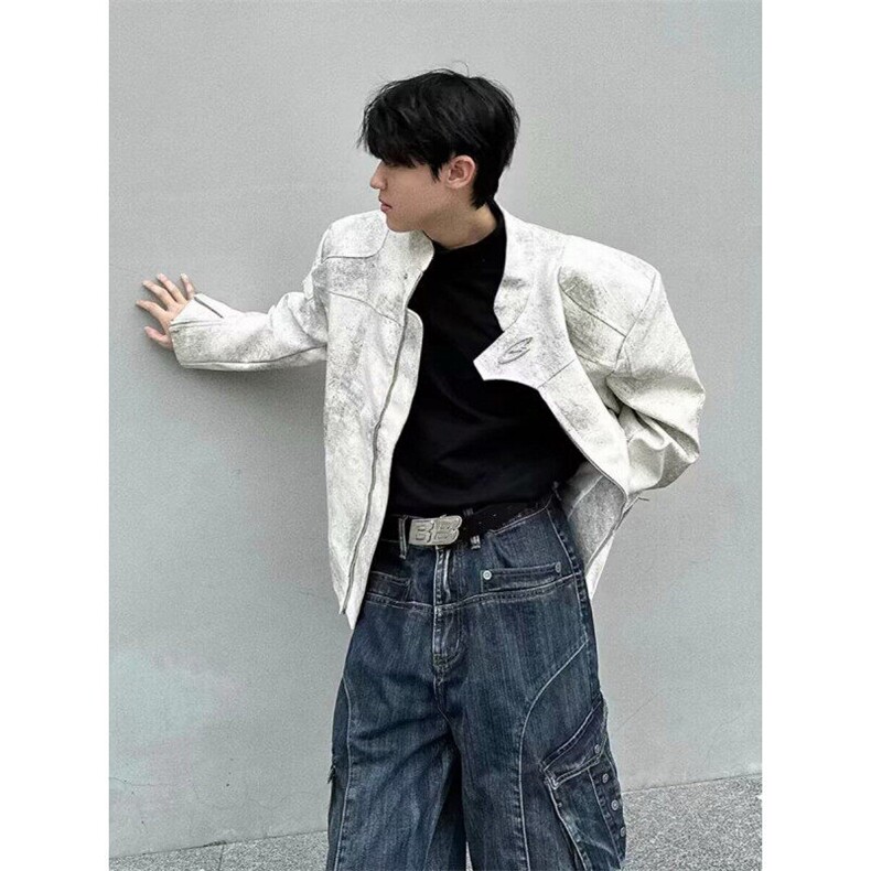 高品质小众高级感机车皮衣外套男宽松垫肩PU皮夹克LHT922-P95,男装夹克,星座1008