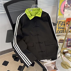 风秋男夹克衫拼色三条杠条纹盘扣新中式唐装外套jk0043P60，男装夹克，星座1013-1