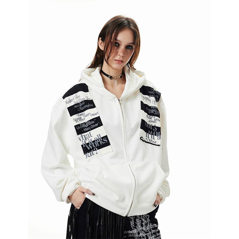 高品质春装新款美式高街潮牌解构设计休闲连帽卫衣男女慵懒风外套，女装短外套，电商A486-1