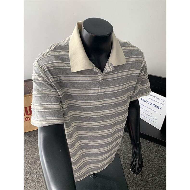 2026夏季新款条纹polo领宽松短袖T恤男DT6254-特P30建议零售价78，男装T恤，电商A001