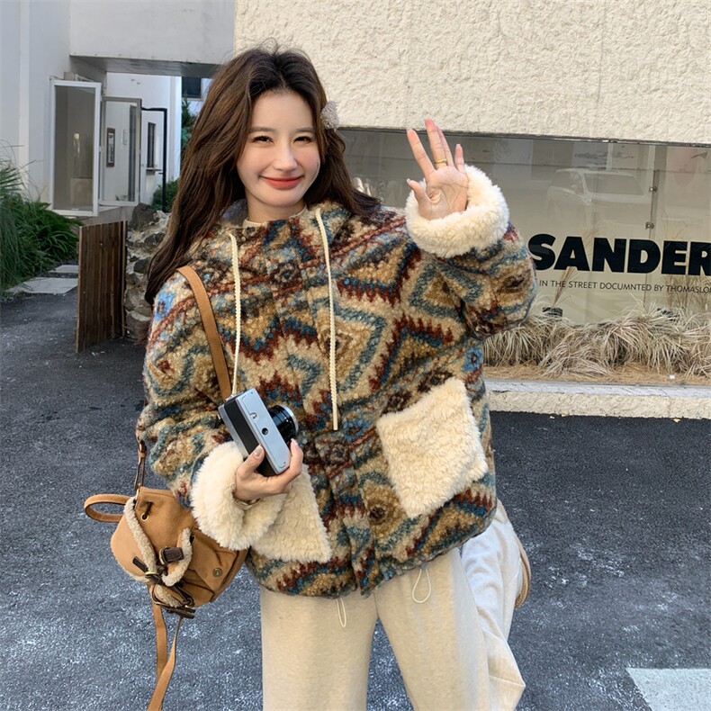 2C232-8696两穿可爱风花色羊羔毛外套8696-K185-P278,女装毛呢外套,2C232