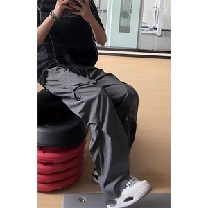 美式褶皱伞兵工装裤男款夏季薄款冰丝速干裤子直筒微喇弯刀冲锋裤图片