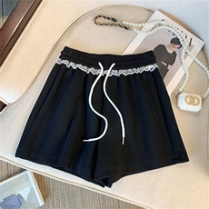 蕾丝拼接休闲运动短裤女夏季韩版高腰显瘦松紧抽绳宽松外穿阔腿裤，男装牛仔裤，星座1210-1