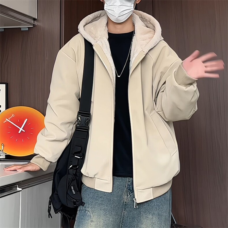 PY242/P95座山雕座山雕加绒PU皮男女同款连帽宽松棉衣,男装棉衣,电商基地A050