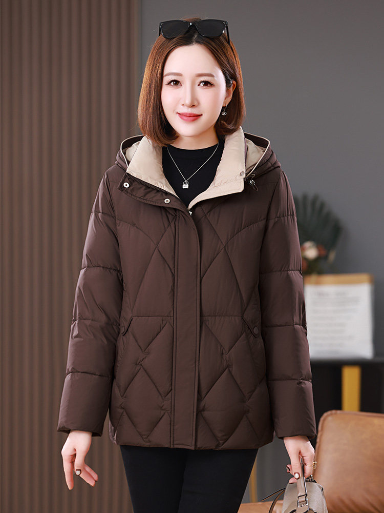 2025年冬装新款撞色连帽中长款棉衣外套女,女装棉衣/棉服,雪樱依海