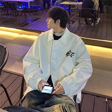 特批港风夜景时尚五角星印花翻领皮夹克A247-TPF452特批85，男装夹克，电商A247