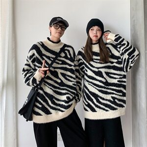 韩版ins情侣慵懒风半高领毛衣宽松潮流秋冬套头针织衫QT806-P75图片