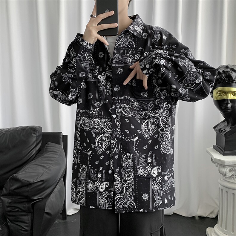 腰果花男长袖港风日系夏潮牌上衣小众炸街韩版潮流衬衫W1160-P33,男装衬衫,星座512-4