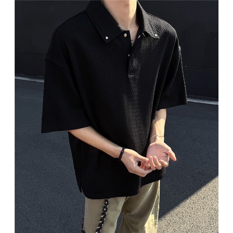 夏季新款美式肌理感短袖polo衫休闲翻领T恤简约复古上衣D415P45,男装T恤,电商A335-1（原A458）