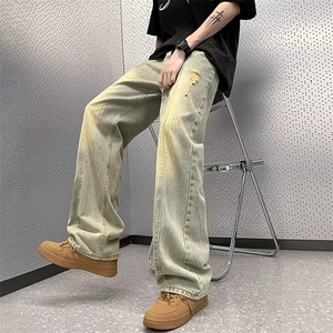 秋冬男款加绒水洗做旧牛仔裤潮牌宽松加厚保暖休闲百搭直筒裤图片