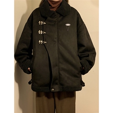 中性风翻领麂皮绒羊羔毛金属飞机扣设计棉衣男YG77108P135控178，男装棉衣，星座227-7