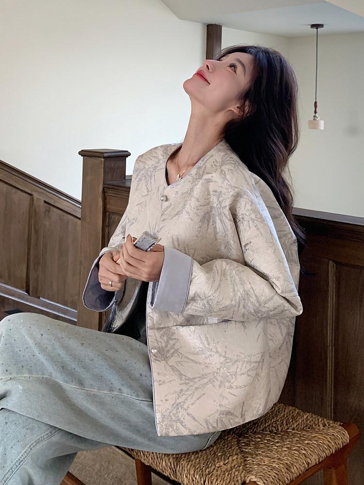 新中式国风提花外套女2025春季新款设计感小众复古宽松短款上衣潮,女装短外套,C位