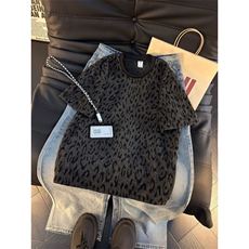 夏季新款时尚轻奢豹纹圆领短袖t恤男士韩版潮流痞帅百搭半袖上衣，男装T恤，星座601-1